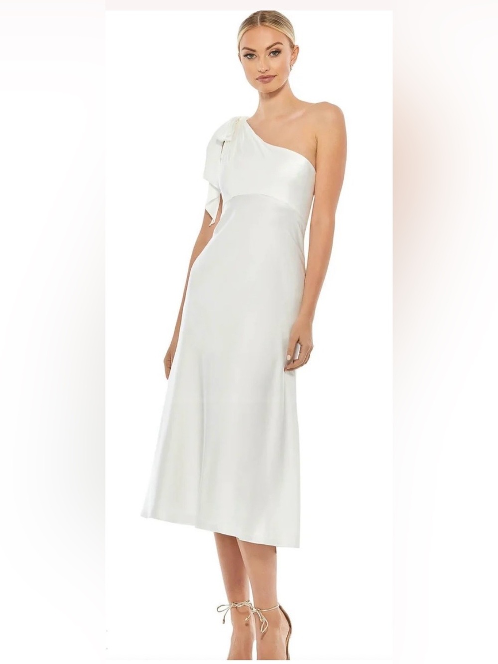 NWT Ieena for Mac Duggal Satin One Shoulder Dress White Size 0